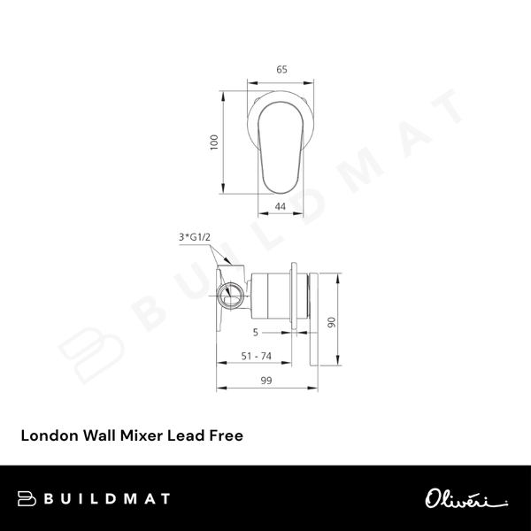 Oliveri London Wall Mixer Chrome Lead Free