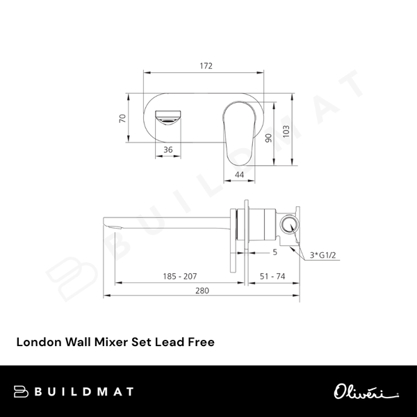 Oliveri London Wall Mixer Set Chrome Lead Free