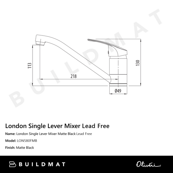 Oliveri London Single Lever Mixer Lead Free Matte Black