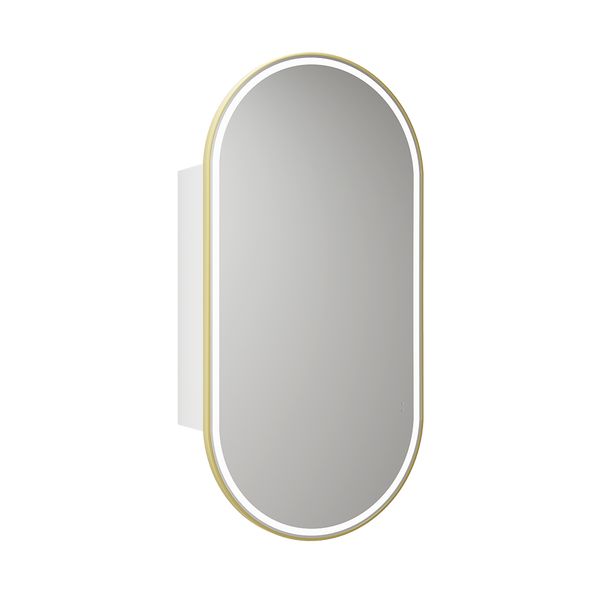 Aulic Beau Monde Oblong LED Matte White Shaving Cabinet With Brushed Gold Frame