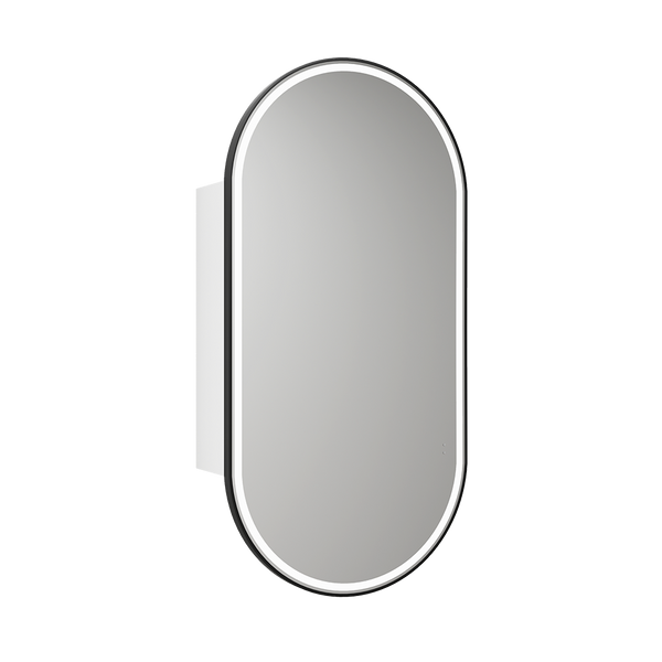 Aulic Beau Monde Oblong LED Matte White Shaving Cabinet With Matte Black Frame