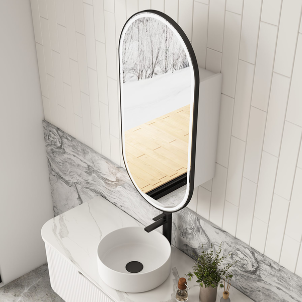 Aulic Beau Monde Oblong LED Matte White Shaving Cabinet With Matte Black Frame