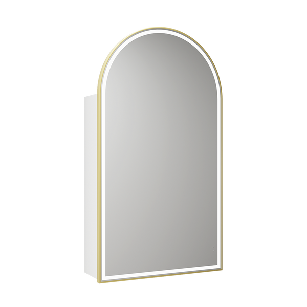 Aulic Canterbury Arch LED Matte White Shaving Cabinet With Brushed Gold Frame