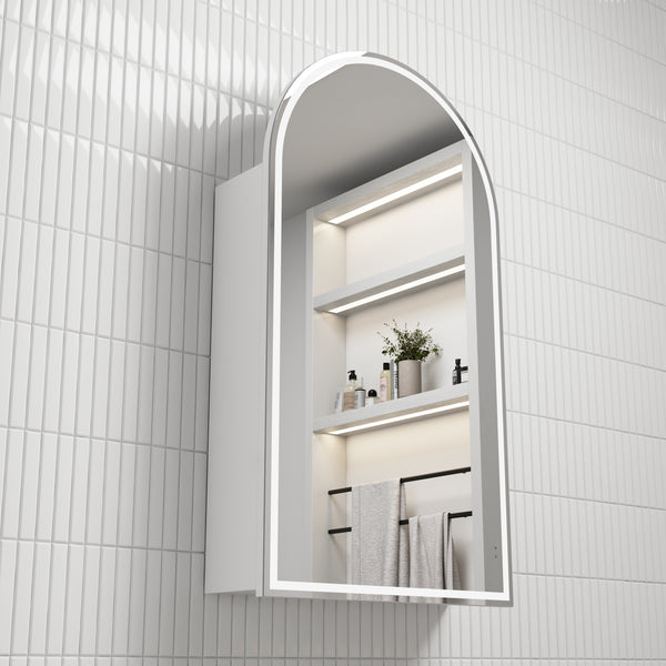 Aulic Canterbury Arch LED Matte White Shaving Cabinet