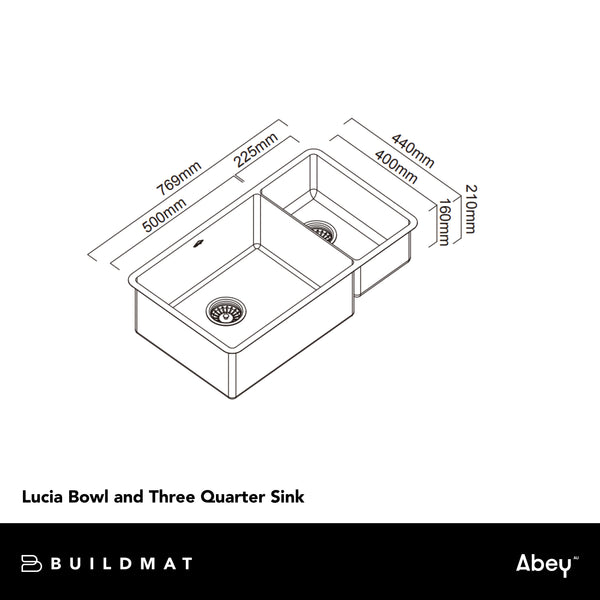 Abey Lucia Bowl and Three Quarter Sink Stainless Steel