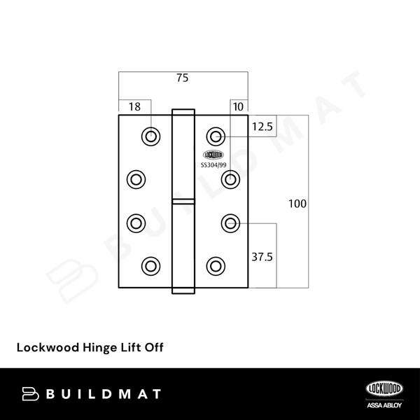 Lockwood Hinge Right Hand Lift Off Satin Stainless Steel