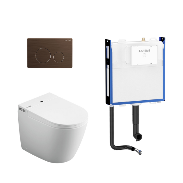 Lafeme Crawford Inwall Cistern Floor Pan Smart Toilet With Brushed Bronze Flush Plate
