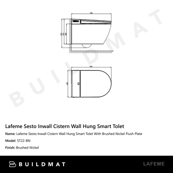 Lafeme Sesto Inwall Cistern Wall Hung Smart Toilet With Brushed Nickel Flush Plate