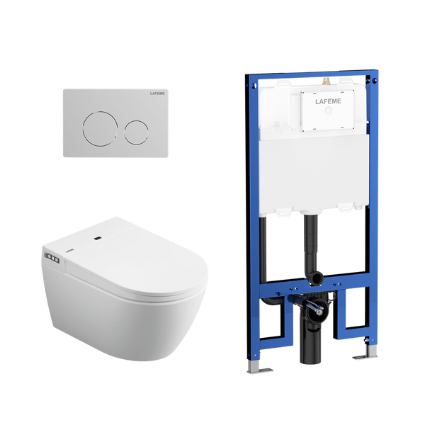 Lafeme Sesto Inwall Cistern Wall Hung Smart Toilet With Brushed Nickel Flush Plate