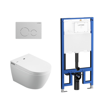 Lafeme Sesto Inwall Cistern Wall Hung Smart Toilet With Brushed Nickel Flush Plate