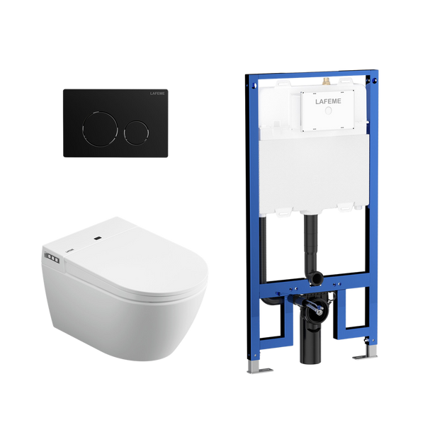 Lafeme Sesto Inwall Cistern Wall Hung Smart Toilet With Matte Black Flush Plate