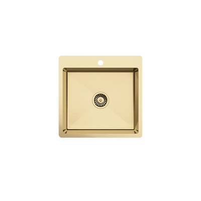 Leo 510x500 Single Bowl Tap Landing Sink Brushed Brass Gold