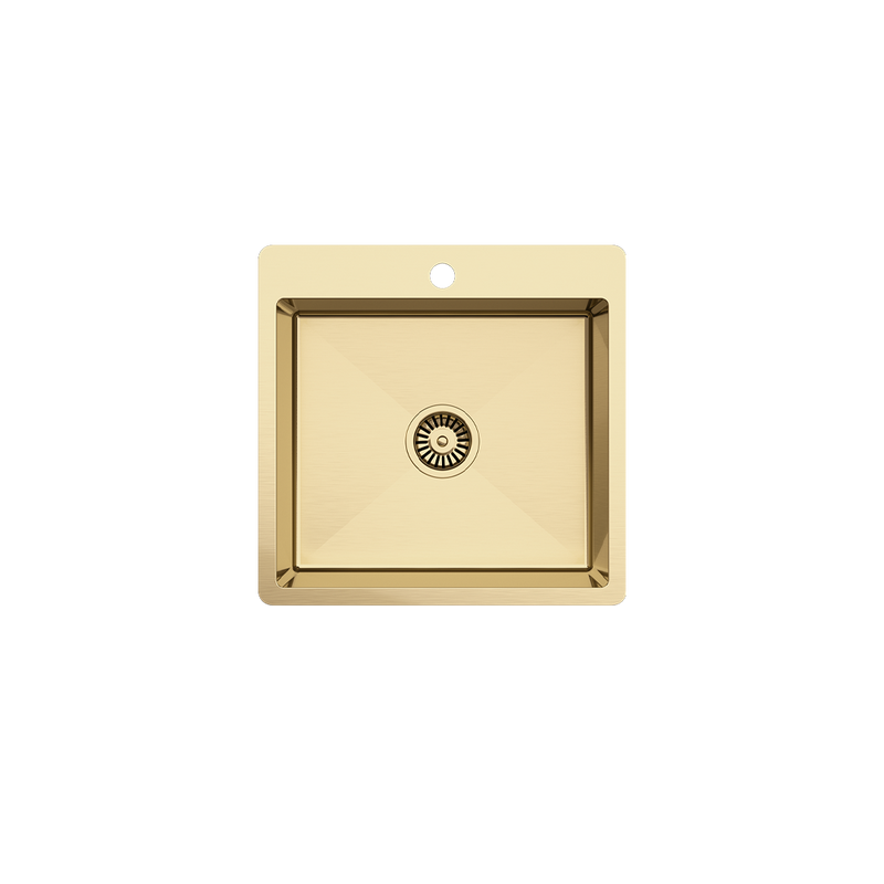 Leo 510x500 Single Bowl Tap Landing Sink Brushed Brass Gold