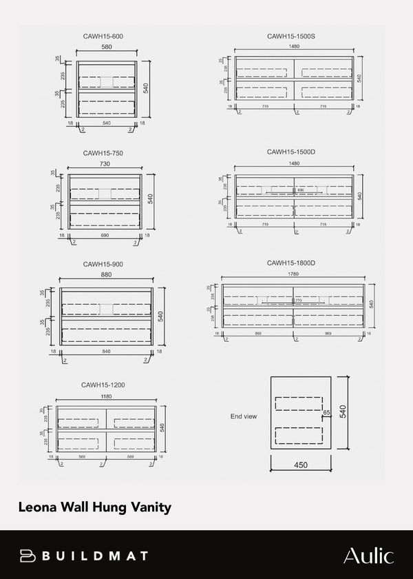 Aulic Leona 1200mm Wall Hung Vanity