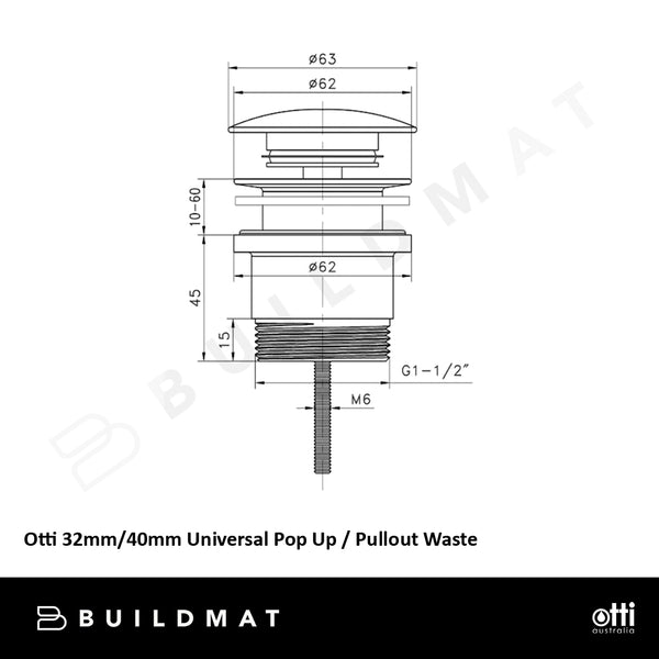 Otti 32mm/40mm Universal Pop Up / Pullout Waste Brushed Gold