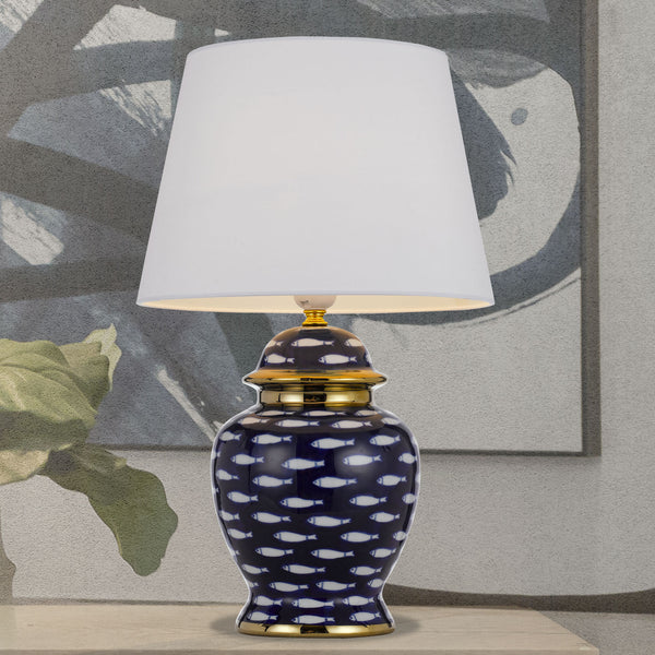 Telbix Masu Ceramic Table Lamp Blue White