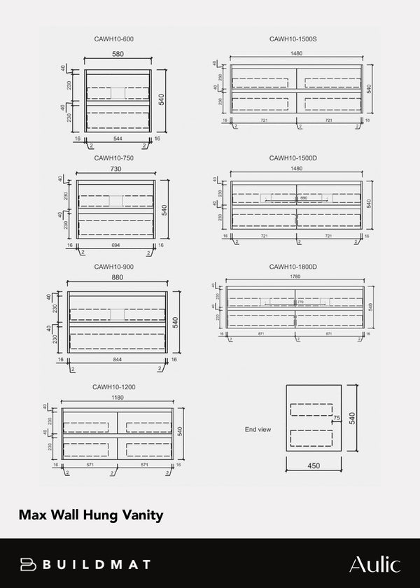 Aulic Max 750mm Wall Hung Vanity