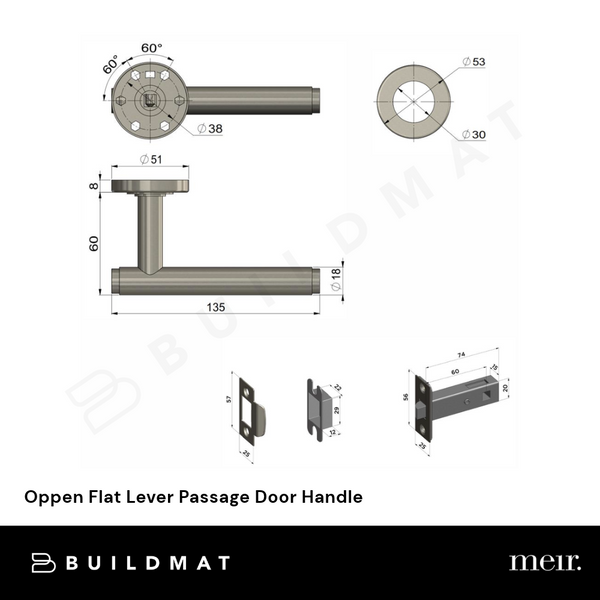 Meir Oppen Flat Lever Passage Door Handle Champagne