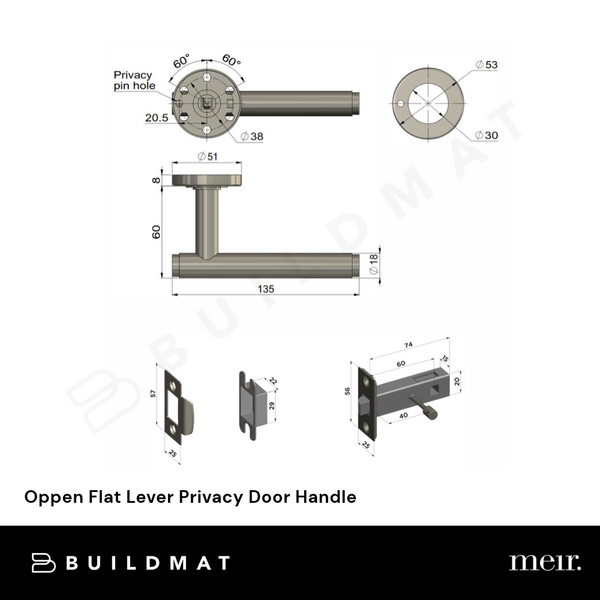 Meir Oppen Flat Lever Privacy Door Handle Champagne