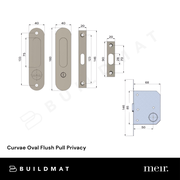 Meir Curvae Oval Flush Pull Privacy Lustre Bronze
