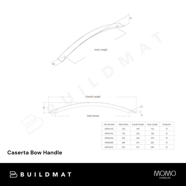Momo Handles Caserta Bow Handle 224mm Dull Brushed Nickel