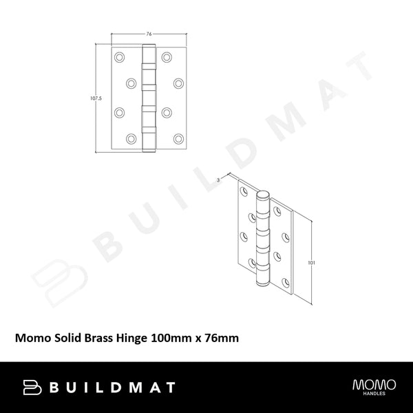 Momo Solid Brass Hinge 100mm x 76mm Bronze