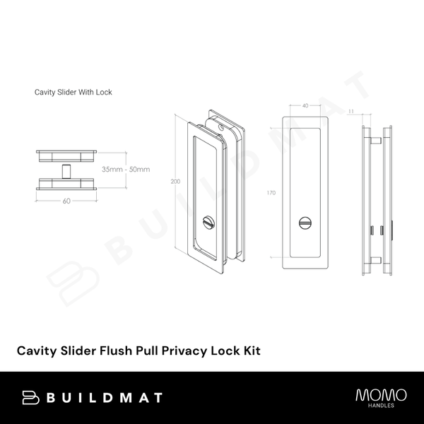 Momo Handles Cavity Slider Flush Pull Privacy Lock Kit Dull Brushed Nickel