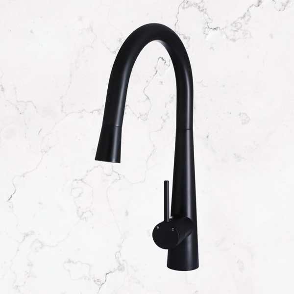 Meir Round Pull Out Kitchen Mixer Tap Matte Black