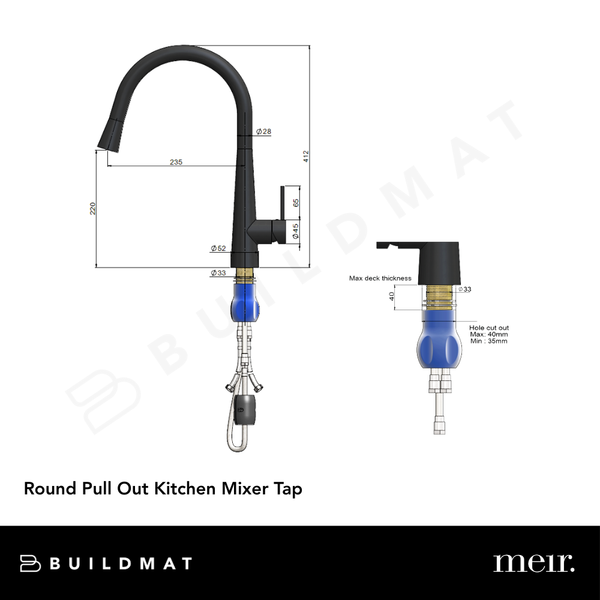 Meir Round Pull Out Kitchen Mixer Tap Matte Black