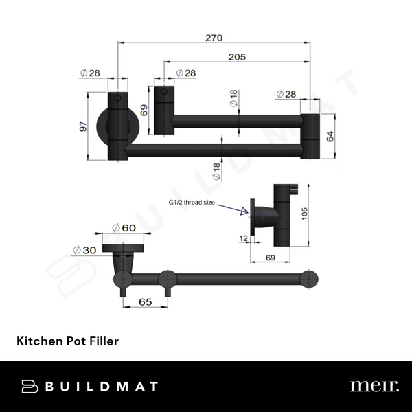 Meir Kitchen Pot Filler Shadow Gunmetal