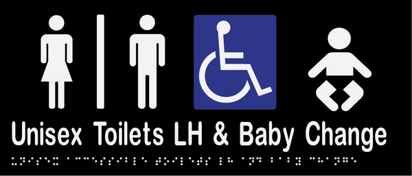 Metlam Unisex Accessible Toilets Divided Left Hand And Baby Change Station Braille In Designer Black