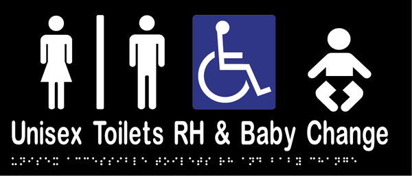 Metlam Unisex Accessible Toilets Divided Right Hand And Baby Change Braille In Designer Black