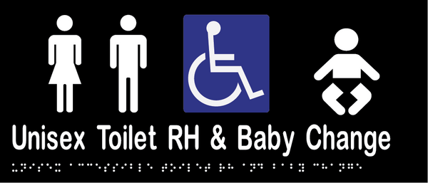 Metlam Unisex Accessible Toilet Right Hand And Baby Change Braille In Designer Black