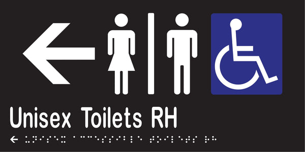 Metlam Unisex Accessible Toilets Divided Right Hand And Left Arrow Braille In Designer Black