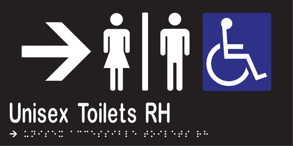 Metlam Unisex Accessible Toilets Divided Right Hand And Right Arrow Braille In Designer Black
