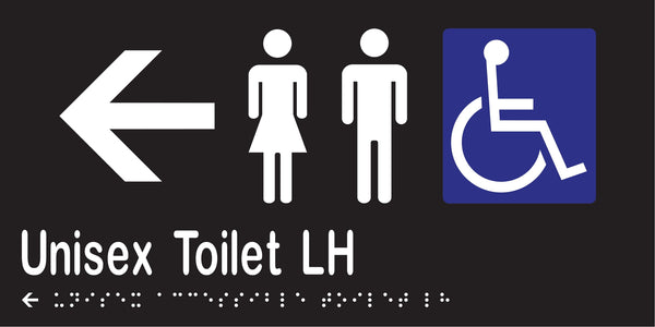 Metlam Unisex Accessible Toilet Left Hand And Left Arrow Braille In Designer Black