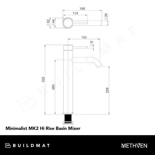 Methven Minimalist MK2 Hi Rise Basin Mixer Brushed Nickel