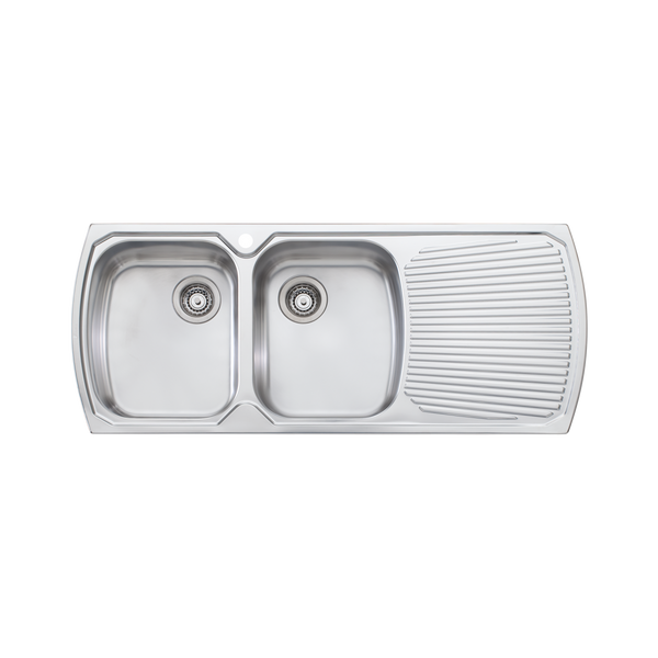 Oliveri Monet Double Bowl Topmount Sink With Right Drainboard Stainless Steel