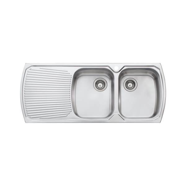 Oliveri Monet Double Bowl Topmount Sink With Left Drainboard Stainless Steel