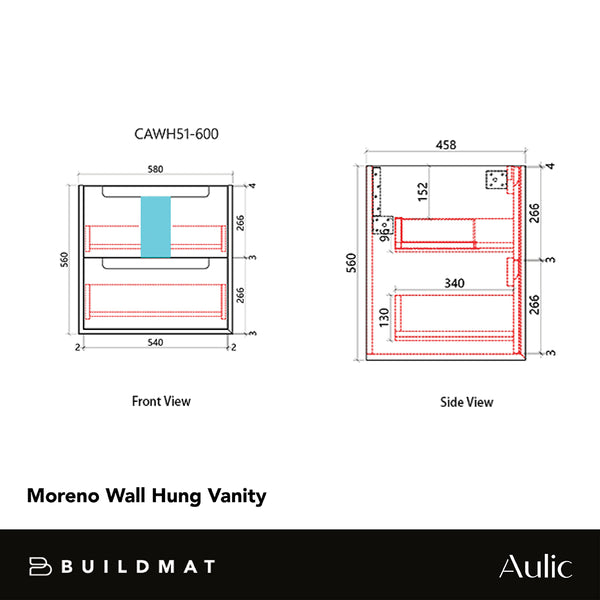Aulic Moreno 600mm Wall Hung Vanity