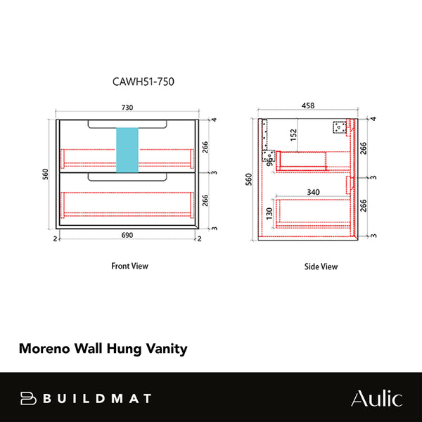 Aulic Moreno 750mm Wall Hung Vanity