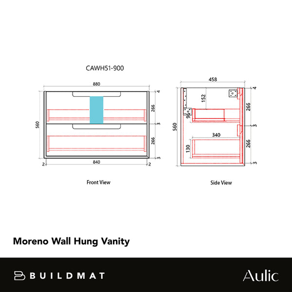Aulic Moreno 900mm Wall Hung Vanity