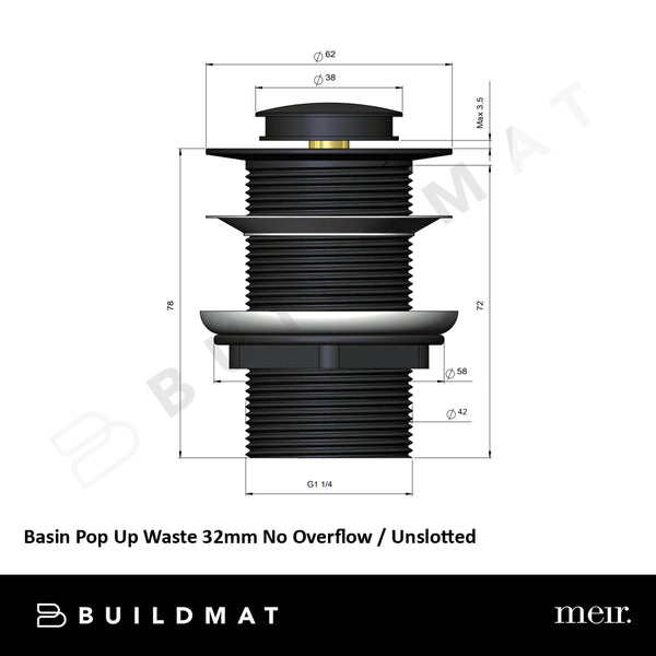 Meir Basin Pop Up Waste 32mm No Overflow / Unslotted Lustre Bronze