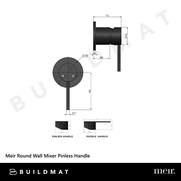 Meir Round Wall Mixer Pinless Handle (Complete Kit) Champagne