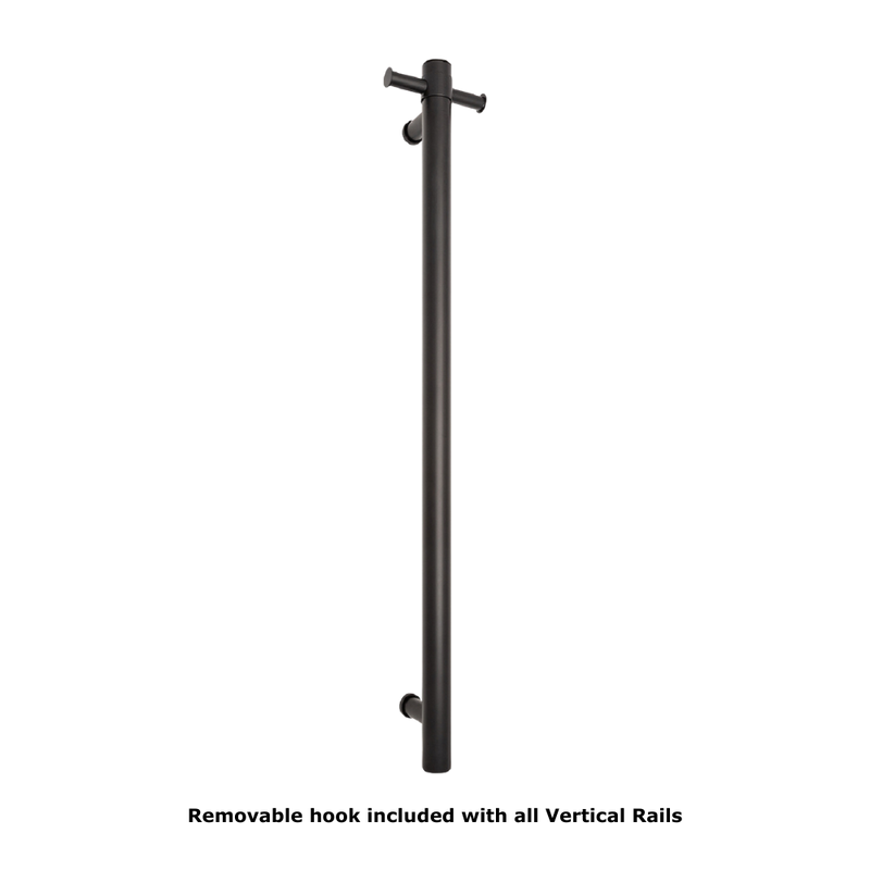 Straight Round Vertical Single Heated Towel Rail Matte Black