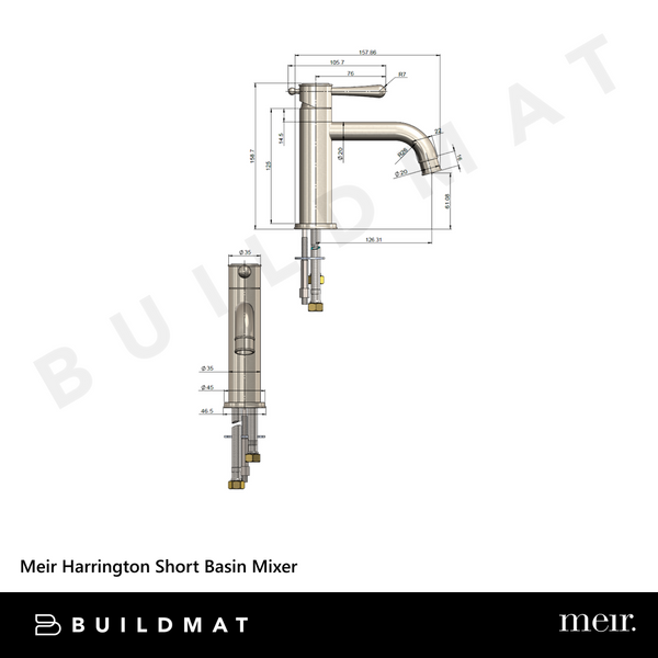 Meir Harrington Short Basin Mixer Brushed Nickel