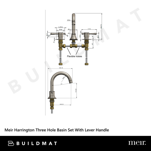 Meir Harrington Three Hole Basin Set With Lever Handle Brushed Nickel