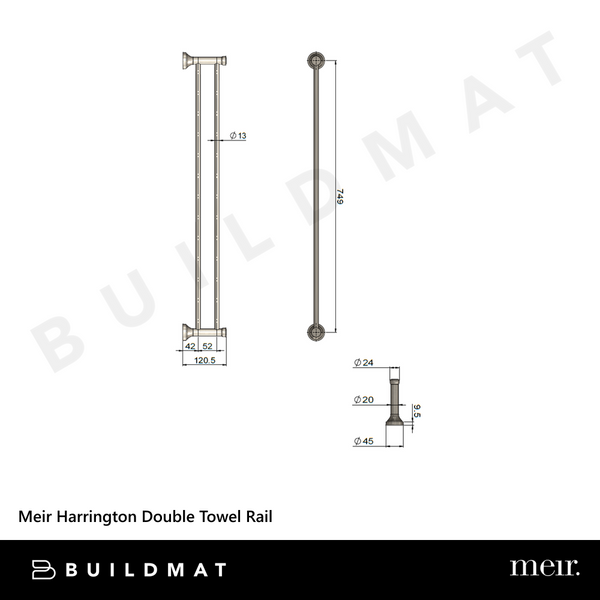 Meir Harrington Double Towel Rail Brushed Nickel