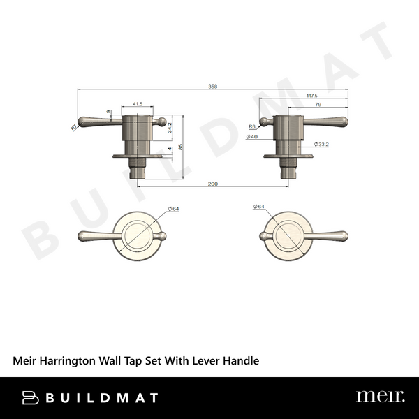 Meir Harrington Wall Tap Set With Lever Handle Brushed Nickel