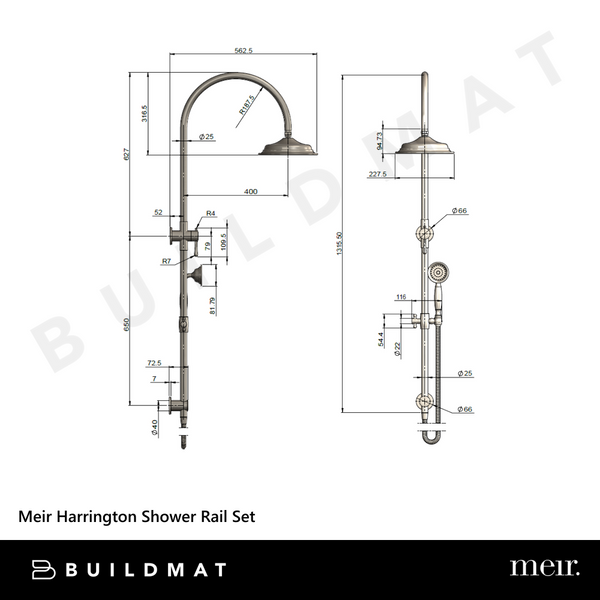 Meir Harrington Shower Rail Set Brushed Nickel